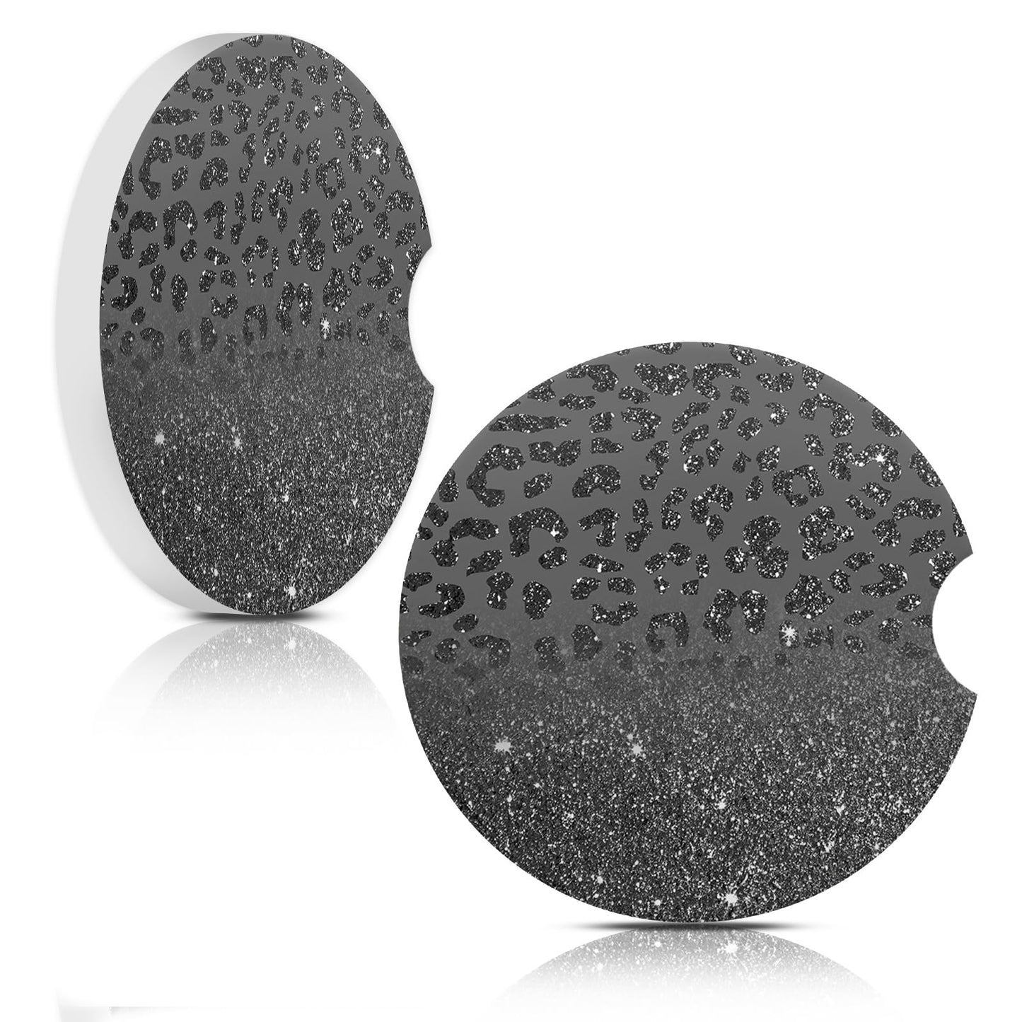 Car Cup Holder Coaster Car Coasters for Cup Holder 2 Pack Absorbent Ceramic Car Coaster with Finger Notch & Cork Base Cute Car Interior Accessories for Women(Black Leopard Black)