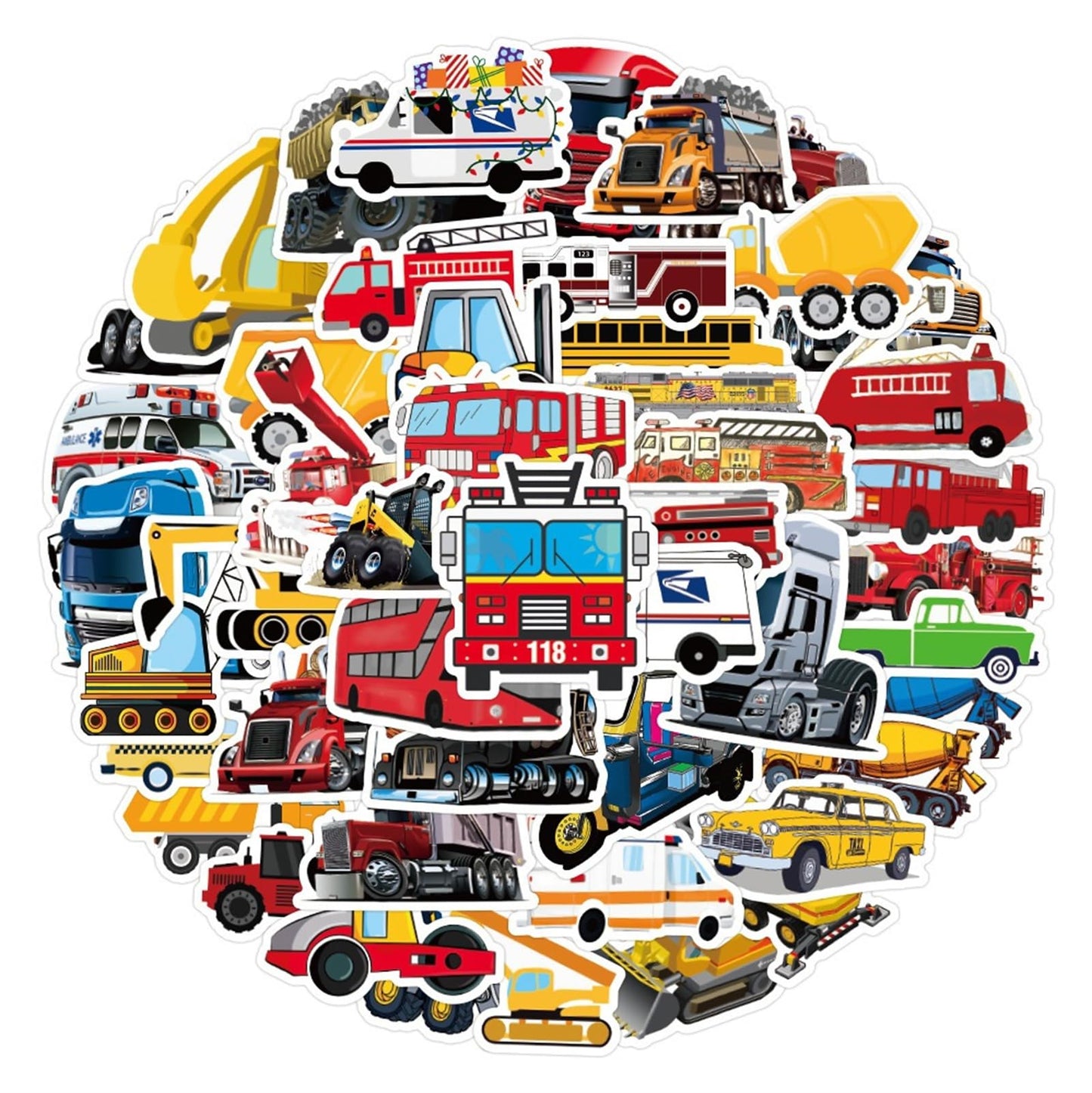 50Pcs Vehicles Stickers Cartoon Race Car Bus Vehicle Truck Vinyl Decals Party Decor Water Bottle Laptop Refrigerator Skateboard Car Helmet Sticker (Car)