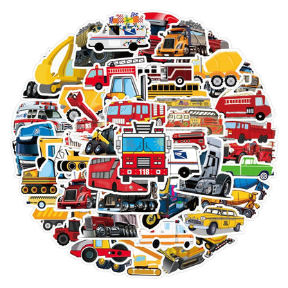 50Pcs Vehicles Stickers Cartoon Race Car Bus Vehicle Truck Vinyl Decals Party Decor Water Bottle Laptop Refrigerator Skateboard Car Helmet Sticker (Car)